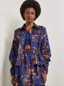 Misook Jackets & Coats|Structured Corset Laced Printed Woven Jacket