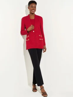Misook Jackets & Coats|Tailored Fit Chain Detail Textured Knit Blazer