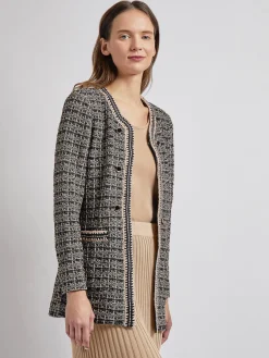 Misook Jackets & Coats|Tailored Fit Contrast Trim Tweed Knit Jacket