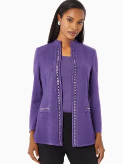Misook Jackets & Coats|Tailored Fit Crocheted Chain Trim Textured Knit Jacket