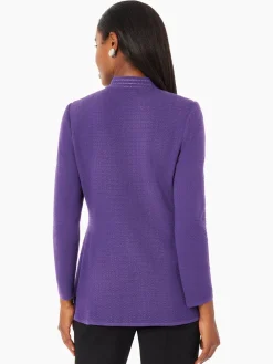 Misook Jackets & Coats|Tailored Fit Crocheted Chain Trim Textured Knit Jacket