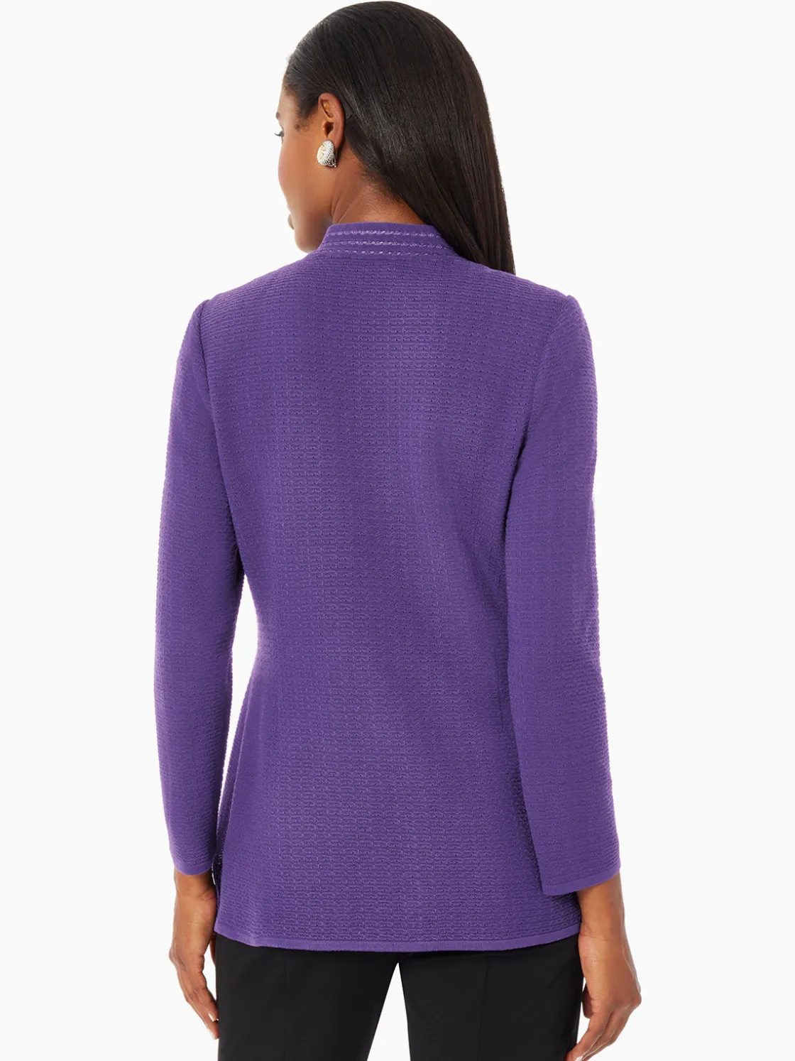 Misook Jackets & Coats|Tailored Fit Crocheted Chain Trim Textured Knit Jacket