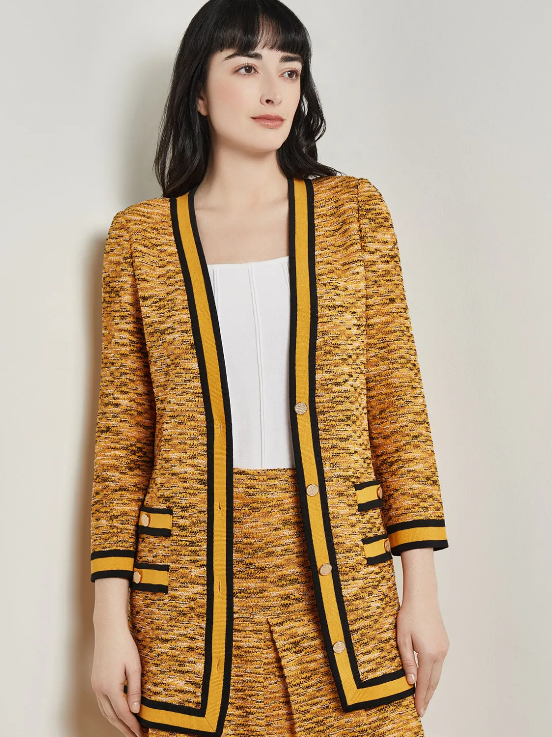 Misook Jackets & Coats|Tailored Fit Jacket - Contrast Trim Tweed Knit