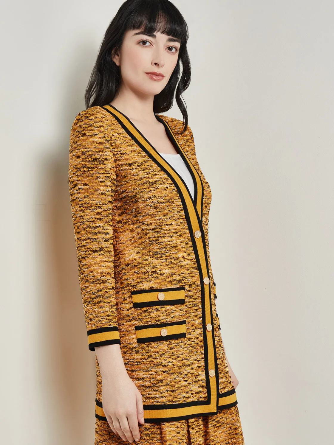 Misook Jackets & Coats|Tailored Fit Jacket - Contrast Trim Tweed Knit