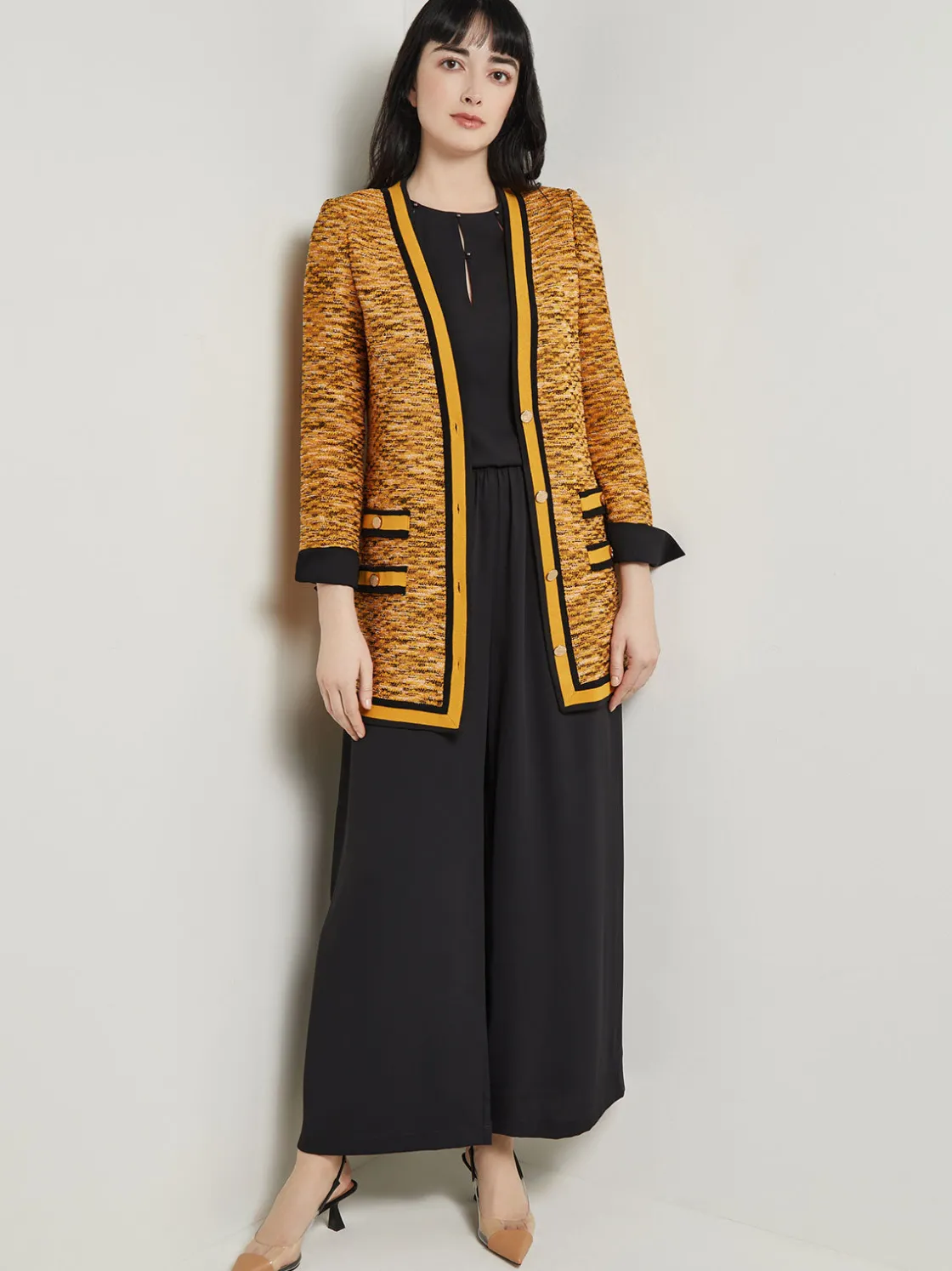 Misook Jackets & Coats|Tailored Fit Jacket - Contrast Trim Tweed Knit