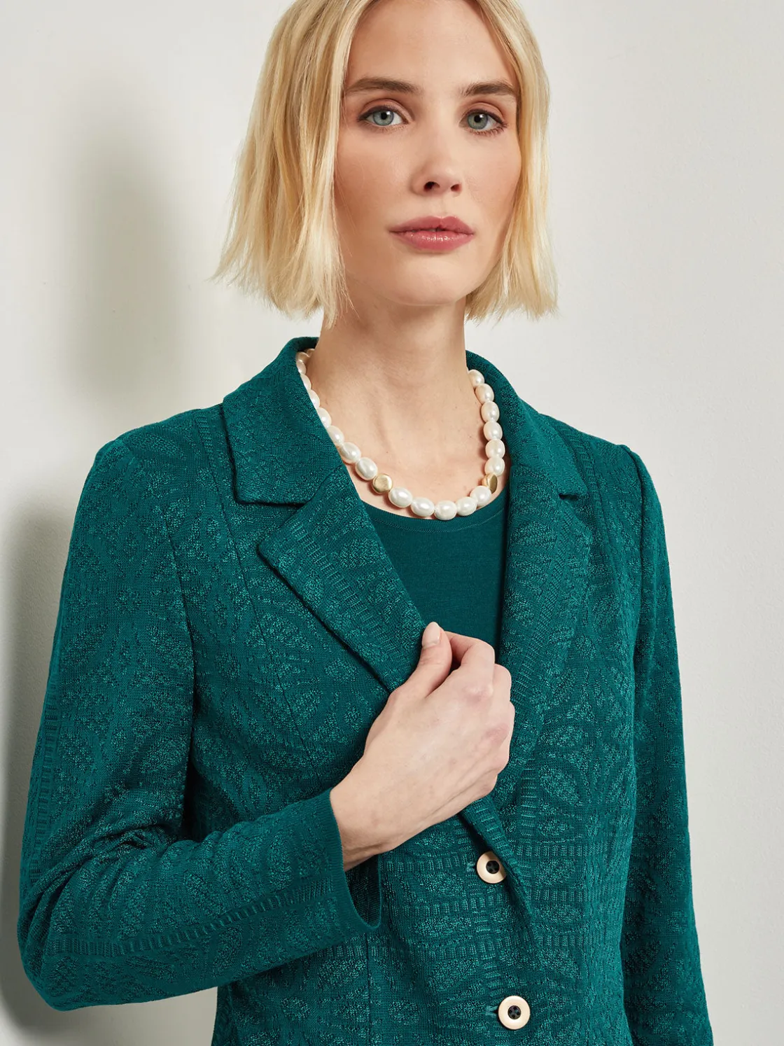 Misook Jackets & Coats|Tailored Fit Jacket - Detailed Jacquard Knit