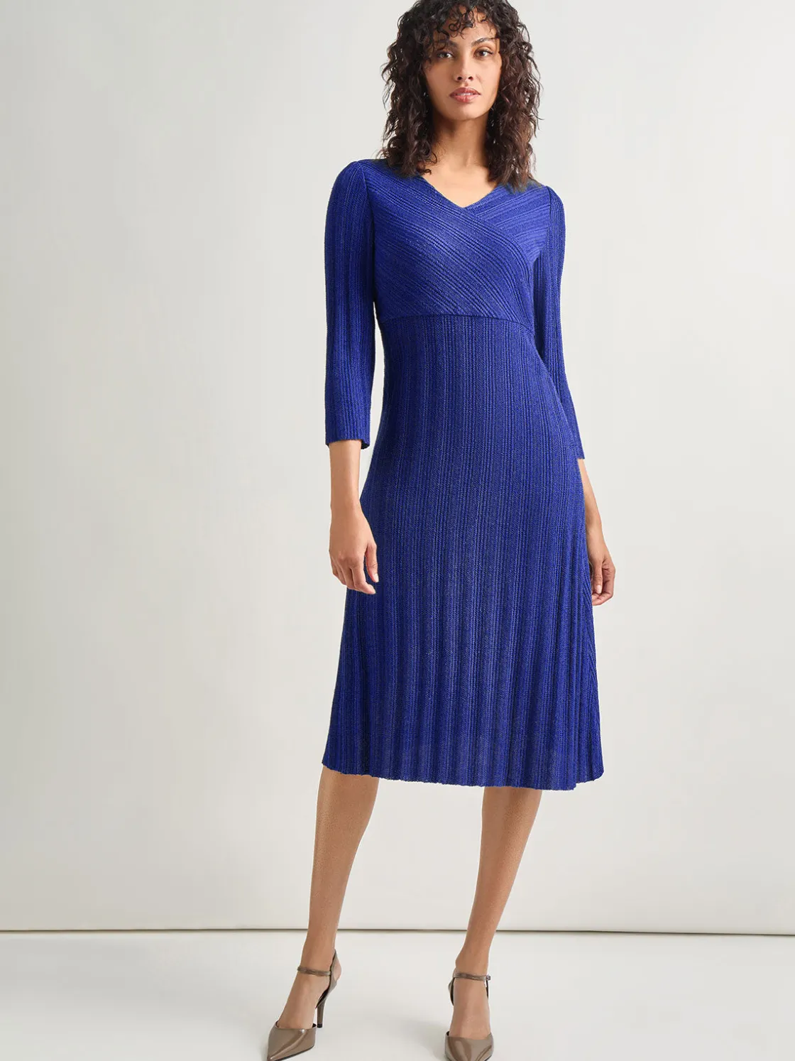 Misook Dresses|Textural Stripe Knit Midi Dress
