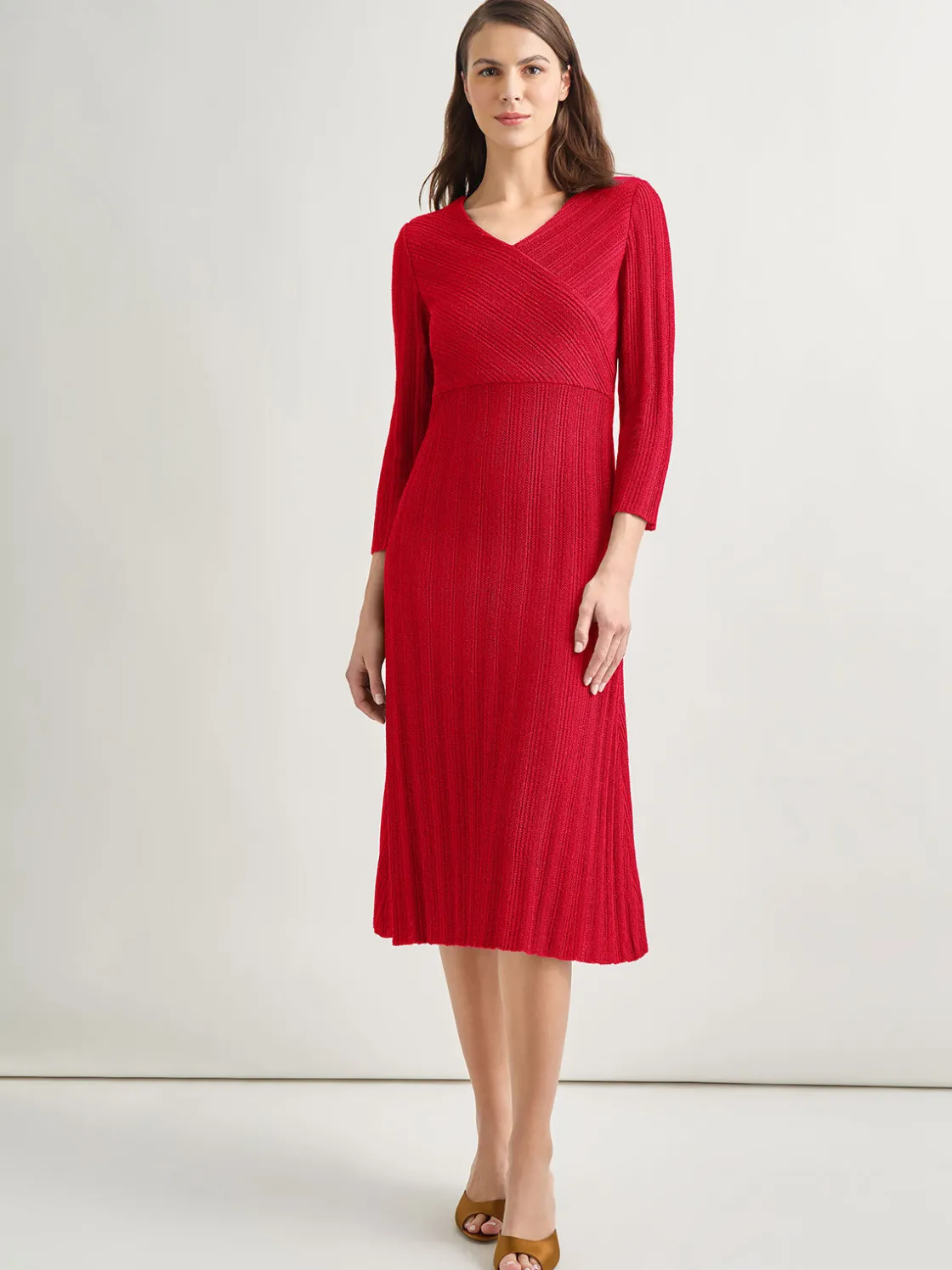 Misook Dresses|Textural Stripe Knit Midi Dress