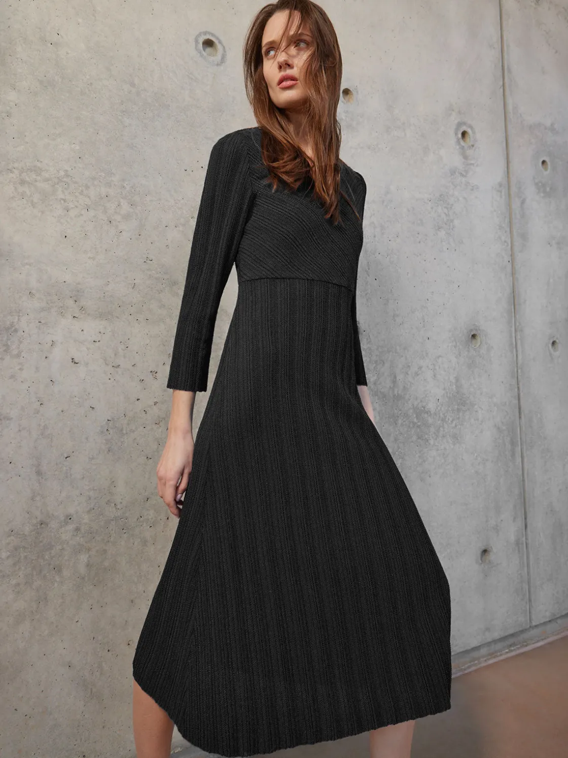 Misook Dresses|Textural Stripe Knit Midi Dress