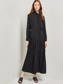 Misook Dresses|Tie Neck Pleated A-Line Maxi Dress