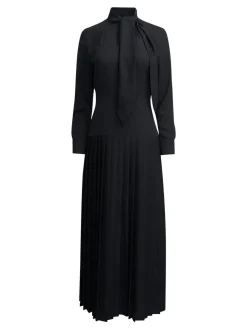 Misook Dresses|Tie Neck Pleated A-Line Maxi Dress