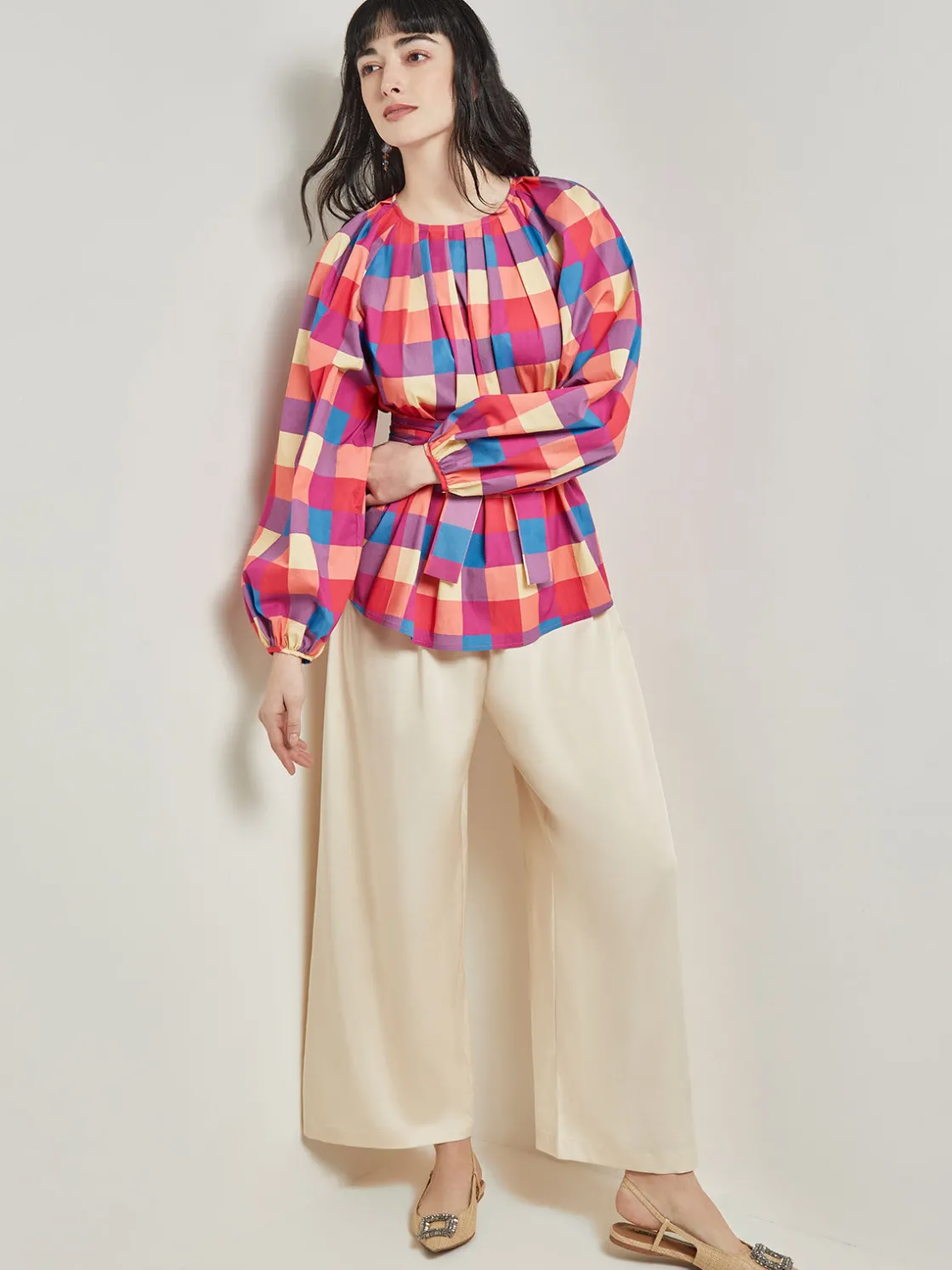 Misook Blouses & Shirts|Tops & Tees|Tie Waist Blouse - Plaid Cotton Blend