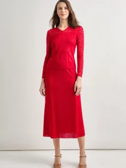 Misook Tops & Tees|Tonal Patterned V-Neck Burnout Knit Top