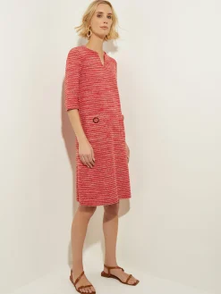 Misook Dresses|Tweed Knit Shift Dress with Pockets, Sunset Red