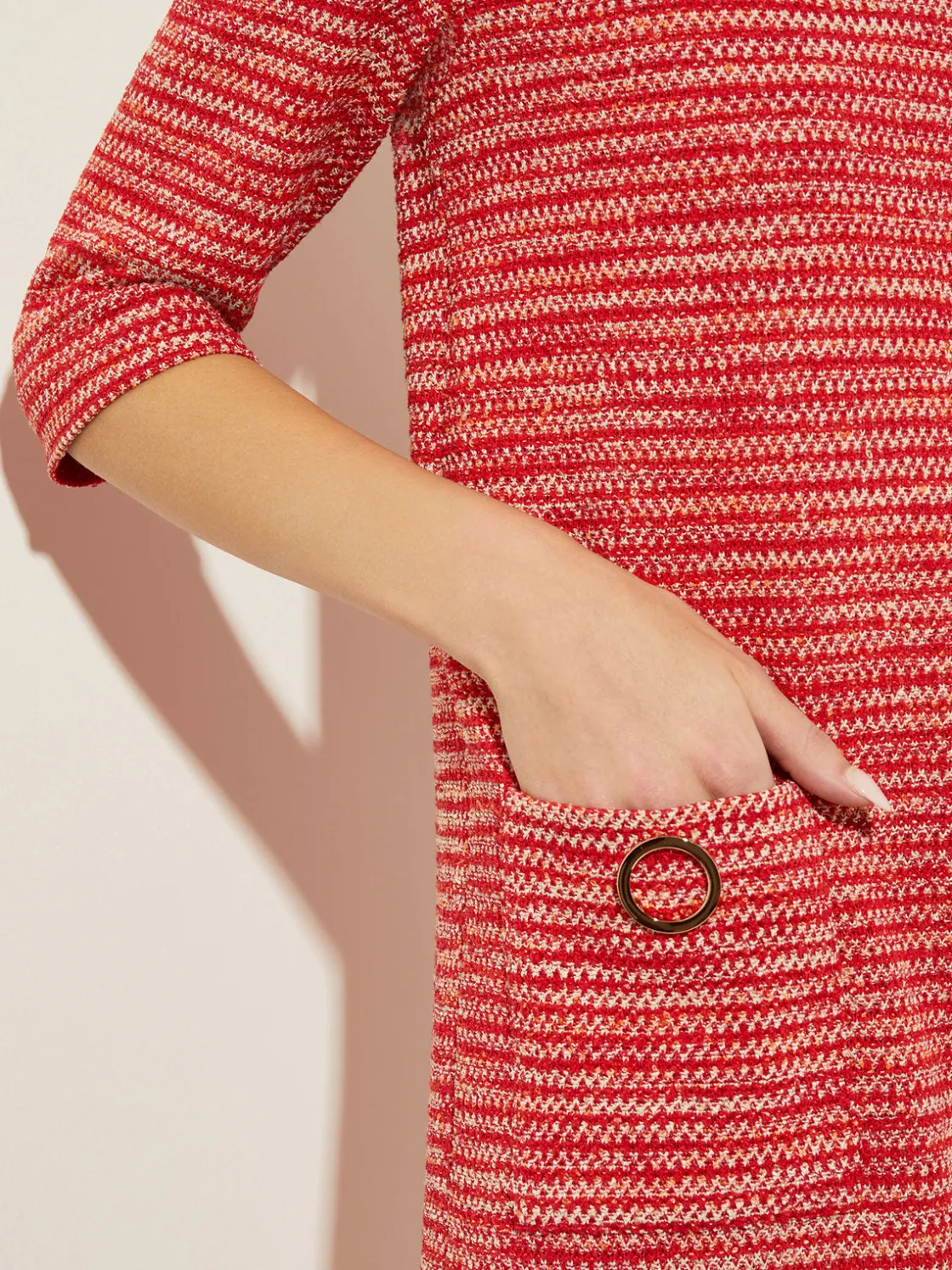 Misook Dresses|Tweed Knit Shift Dress with Pockets, Sunset Red