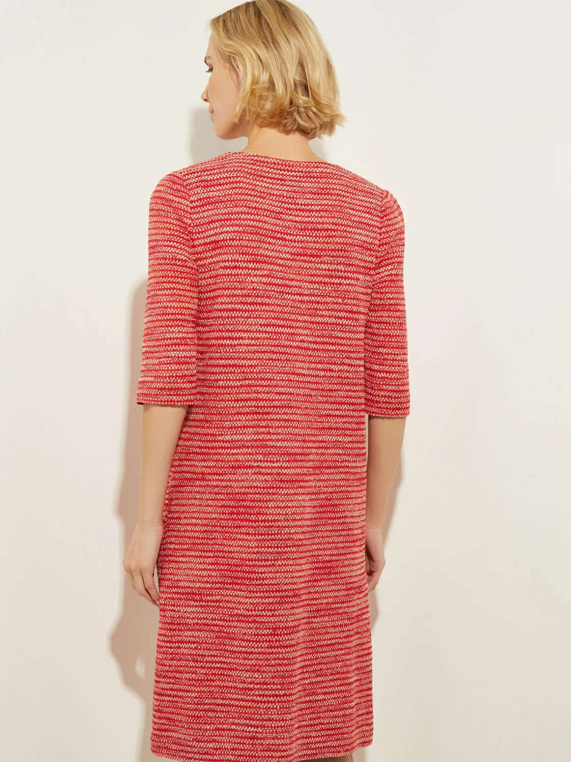 Misook Dresses|Tweed Knit Shift Dress with Pockets, Sunset Red