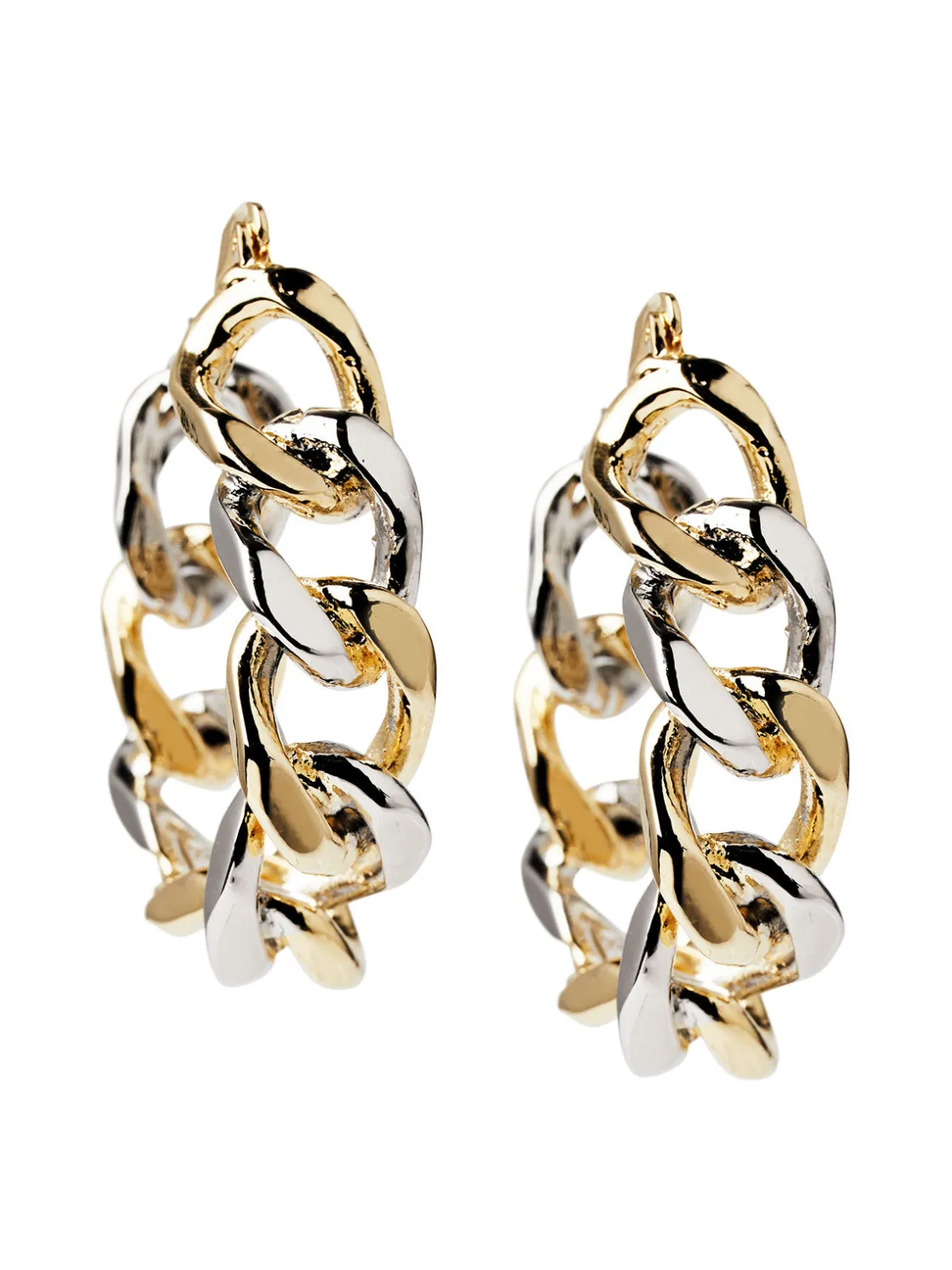 Misook Accessories|Earrings|Two Tone 14K Gold & Rhodium Chain Link Hoop Earrings