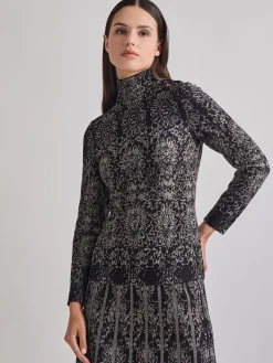 Misook Tops & Tees|Two-Tone Damask Jacquard Knit Tunic