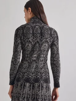 Misook Tops & Tees|Two-Tone Damask Jacquard Knit Tunic