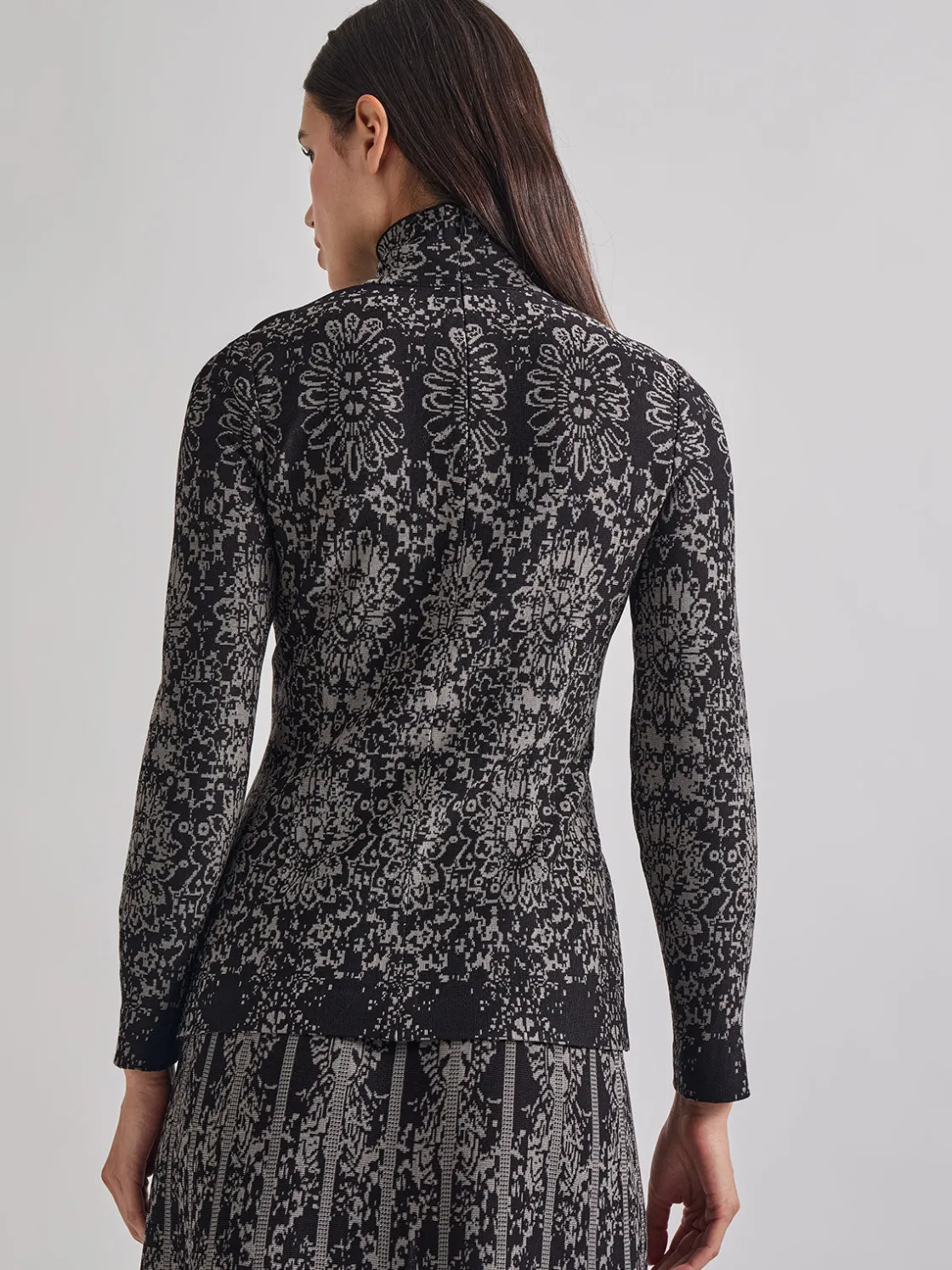 Misook Tops & Tees|Two-Tone Damask Jacquard Knit Tunic