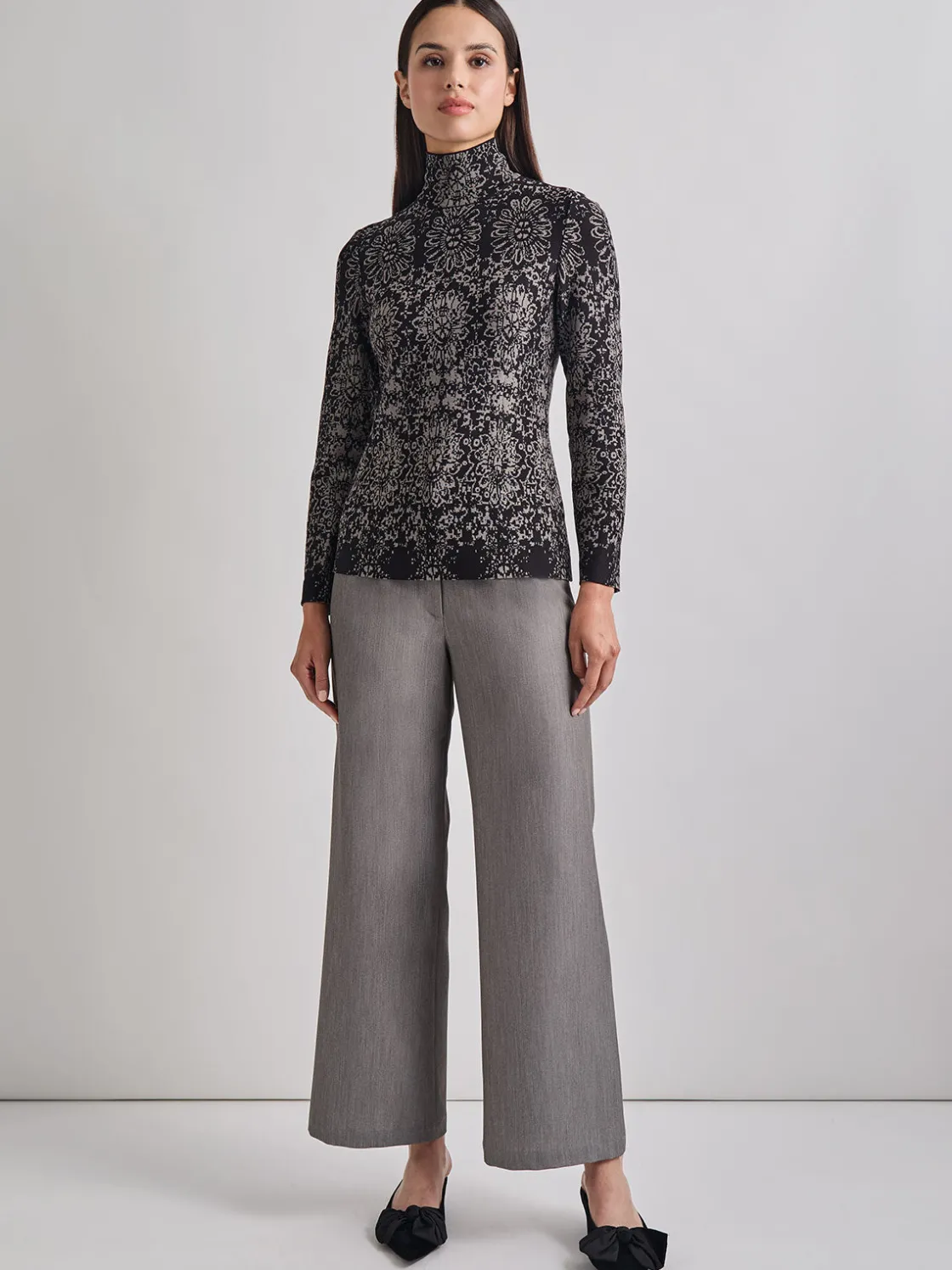 Misook Tops & Tees|Two-Tone Damask Jacquard Knit Tunic