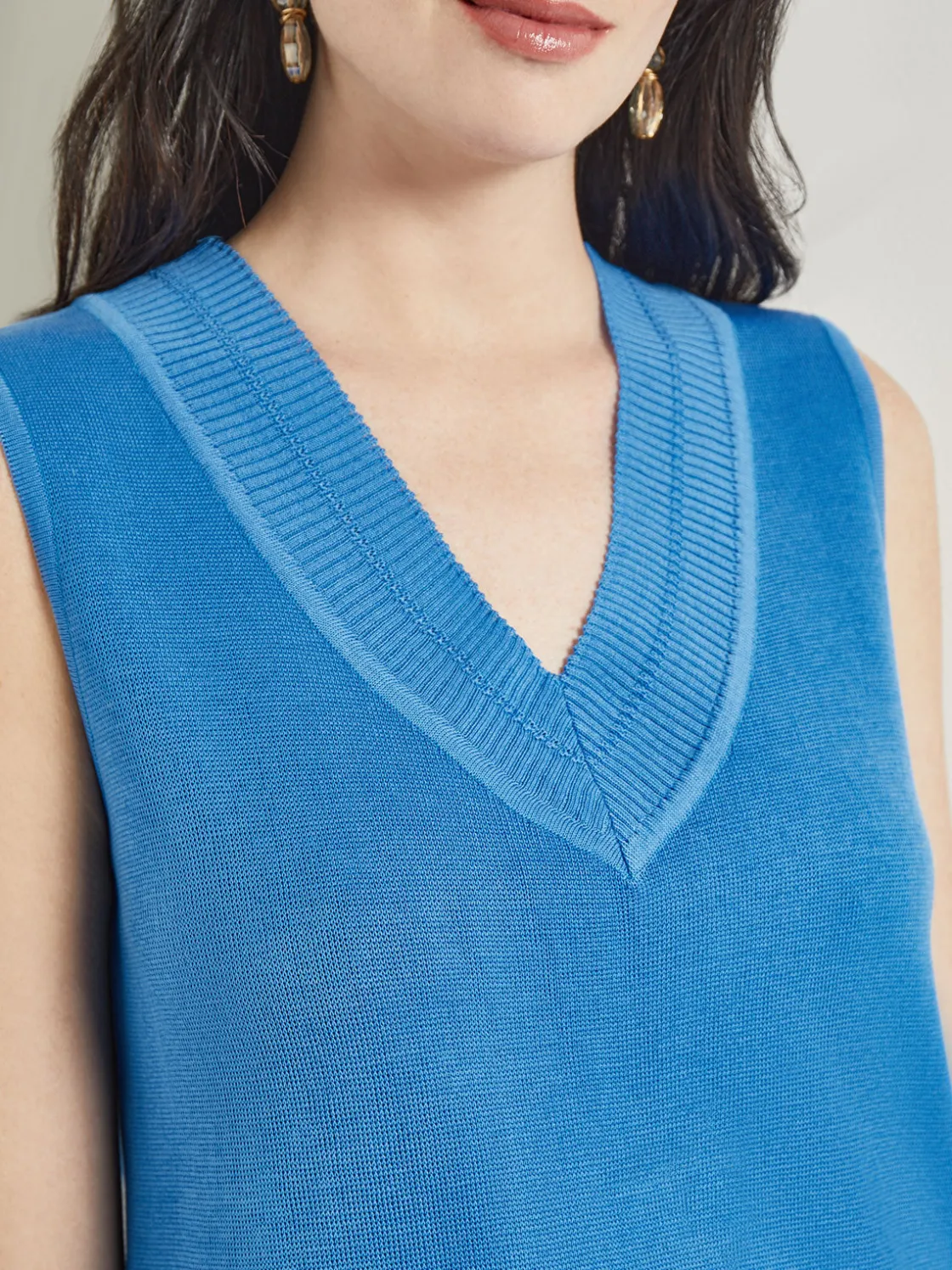 Misook Tops & Tees|Tanks|V-Neck Tank - Ribbed Detail Flat Knit
