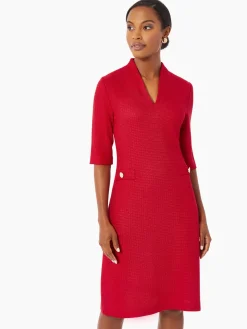 Misook Dresses|V-Neck Textured Knit Flare Dress