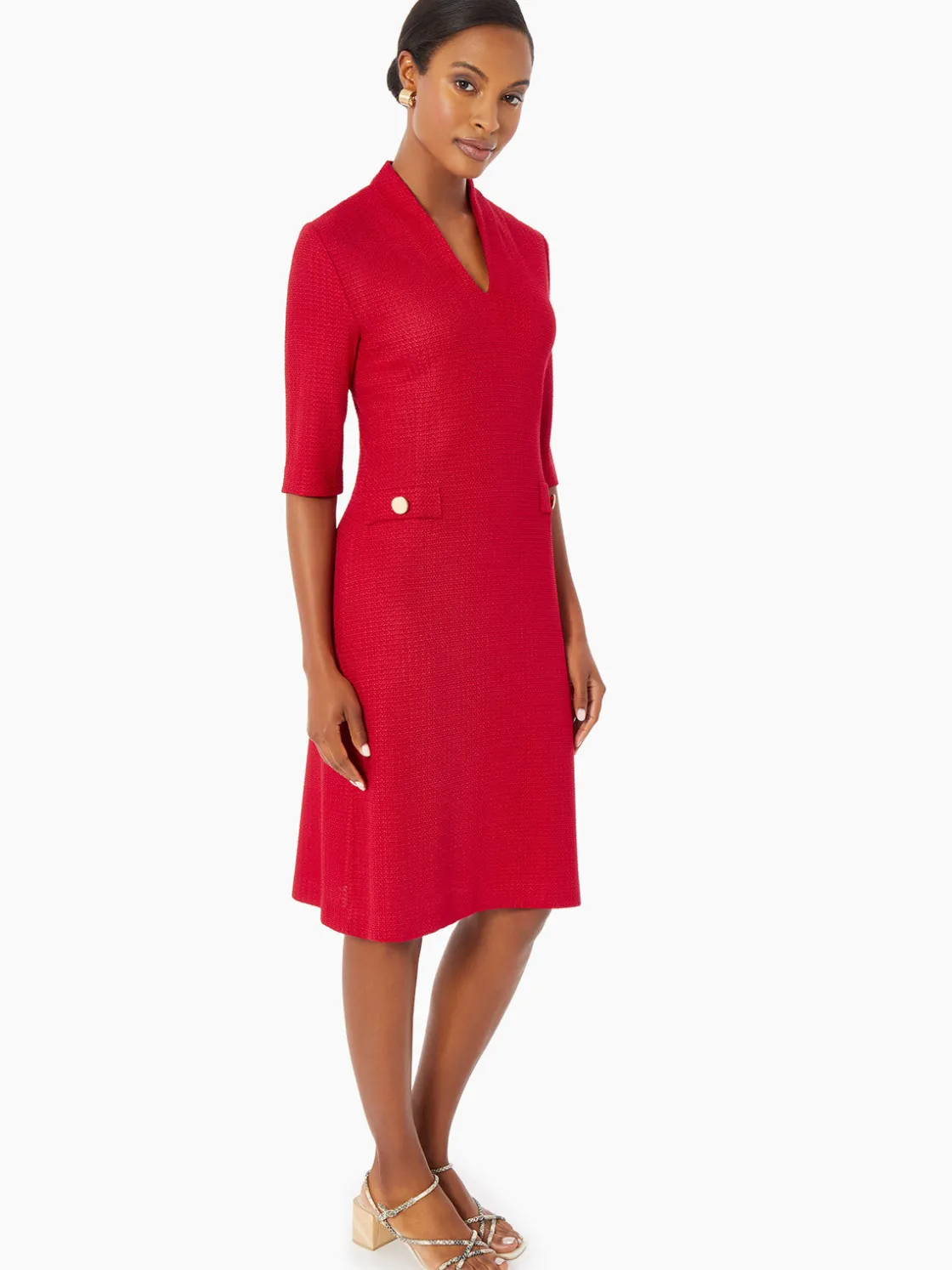 Misook Dresses|V-Neck Textured Knit Flare Dress