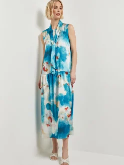 Misook Dresses|Watercolor Removable Shawl Collar Crepe Maxi Dress