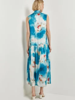 Misook Dresses|Watercolor Removable Shawl Collar Crepe Maxi Dress