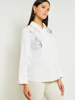 Misook Blouses & Shirts|Tops & Tees|White Floral Top - Crepe de Chine Blouse |