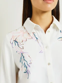 Misook Blouses & Shirts|Tops & Tees|White Floral Top - Crepe de Chine Blouse |