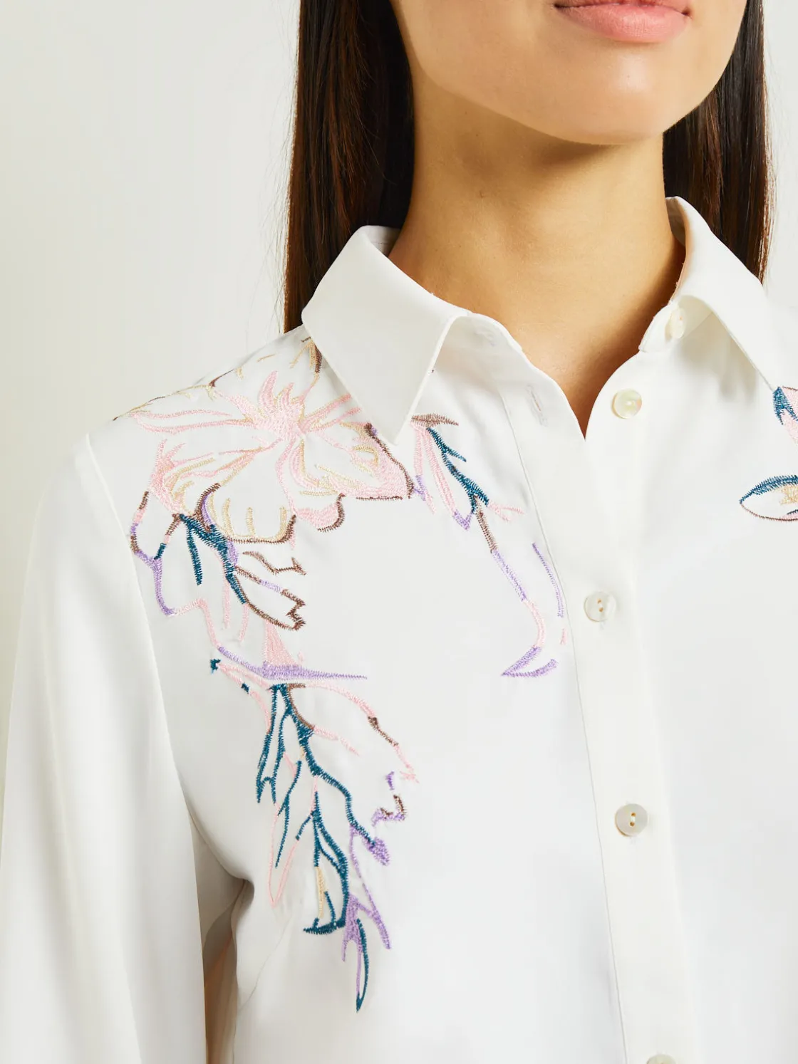 Misook Blouses & Shirts|Tops & Tees|White Floral Top - Crepe de Chine Blouse |