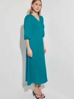Misook Dresses|Woven Tie-Waist Balloon Sleeve Dress