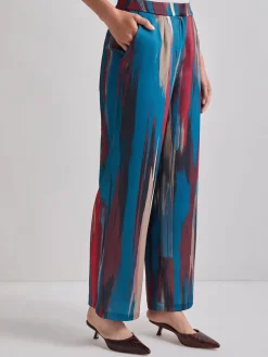 Misook Pants & Shorts|Zipper Fly Brushtroke Woven Wide Leg Pant