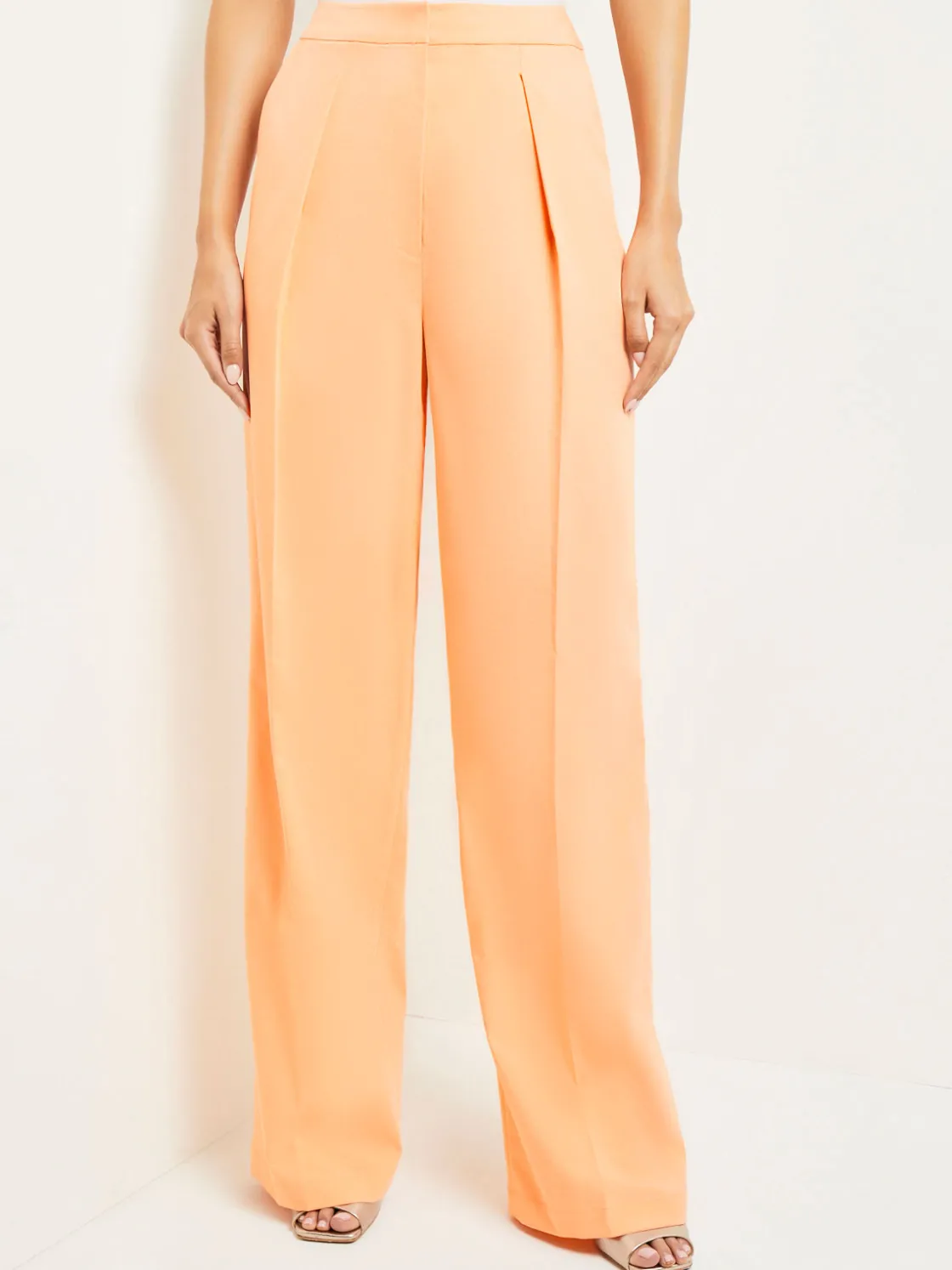 Misook Pants & Shorts|Zipper Fly Wide Leg Pants - Faux Cupro Silk